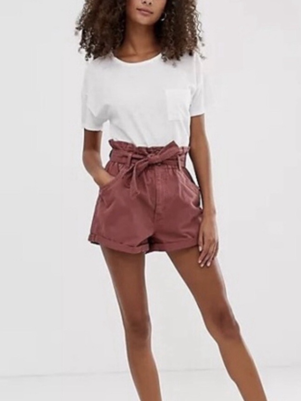 Abercrombie & Fitch High-Waist Paperbag Shorts in Dusty Rose